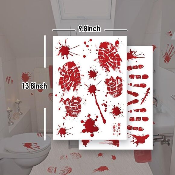 Zombie Bloody Mess Cling Set Handprint Footprint Splats 14-Sheets 135-Pieces - Picture 4 of 7